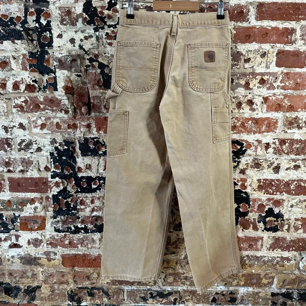 Carhartt Carpenter Pants Brown Canvas adjustable waist Boys 12 (26x25.5)